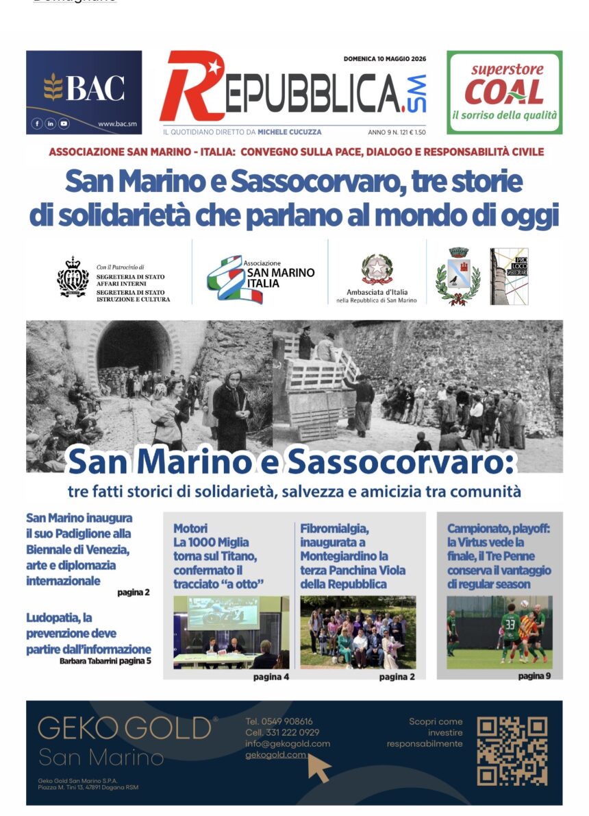 San Marino. La prima pagina de La RepubblicaSM