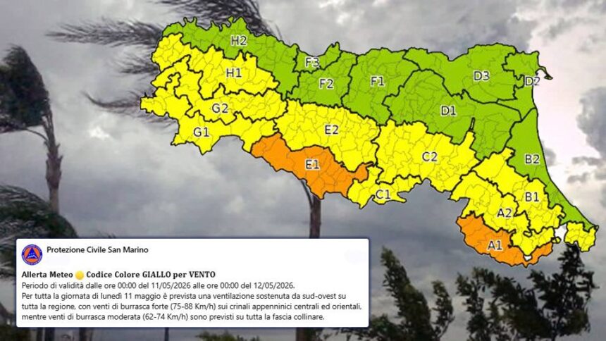 Maltempo, scatta l’allerta gialla per vento: raffiche forti su San Marino e Emilia Romagna