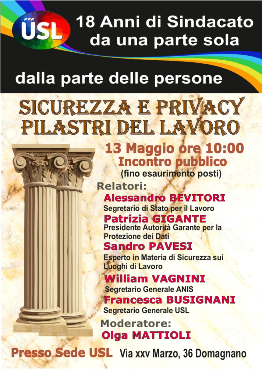 13 maggio presso USL: sicurezza e privacy pilastri del lavoro