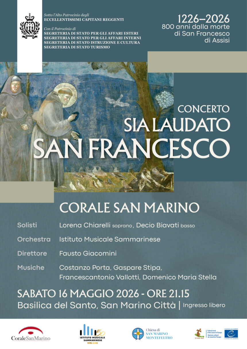 San Marino. Celebrazioni San Francesco, sabato 16 maggio 2026, ore 21.15, Basilica del Santo