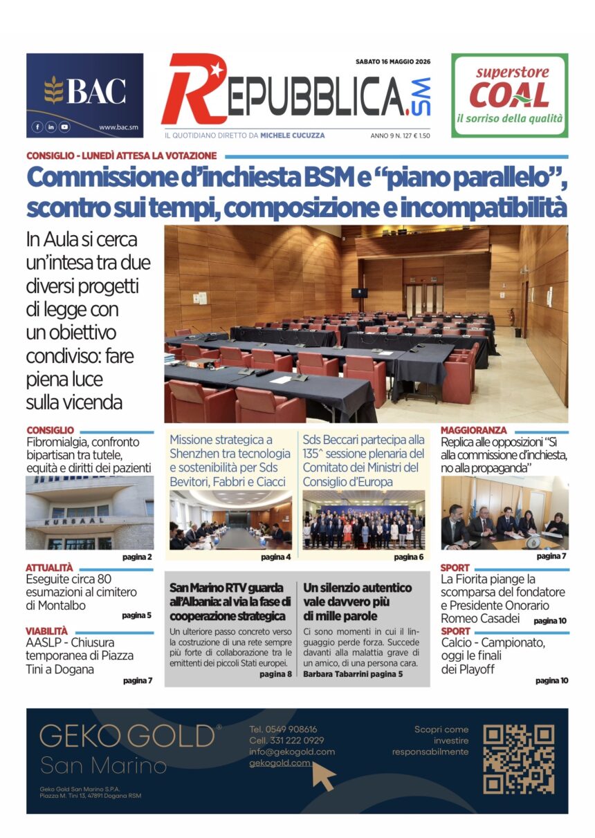 San Marino. La prima pagina de La RepubblicaSM