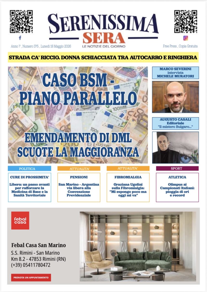 San Marino. La prima pagina del Serenissima Sera