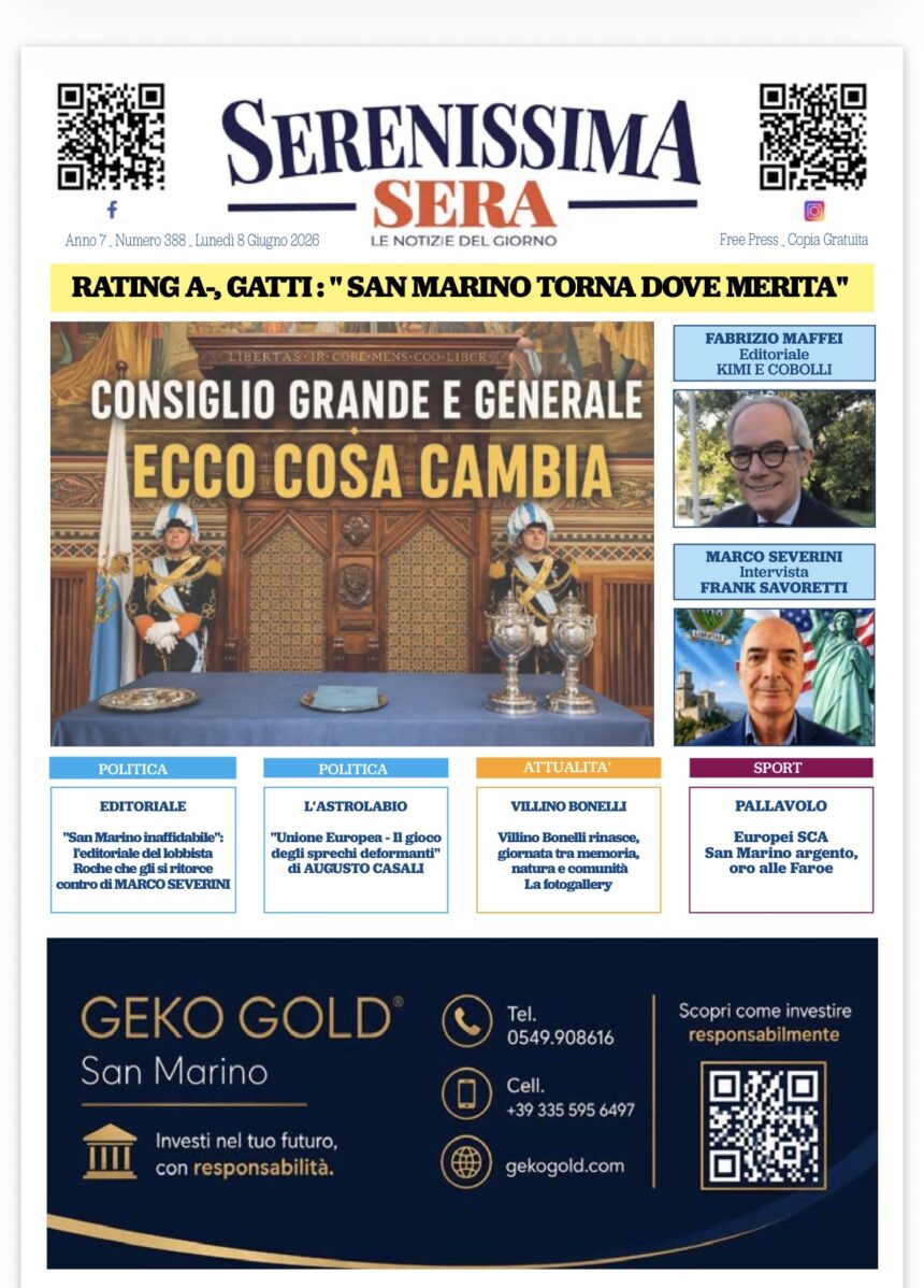 San Marino. La prima pagina del Serenissima Sera
