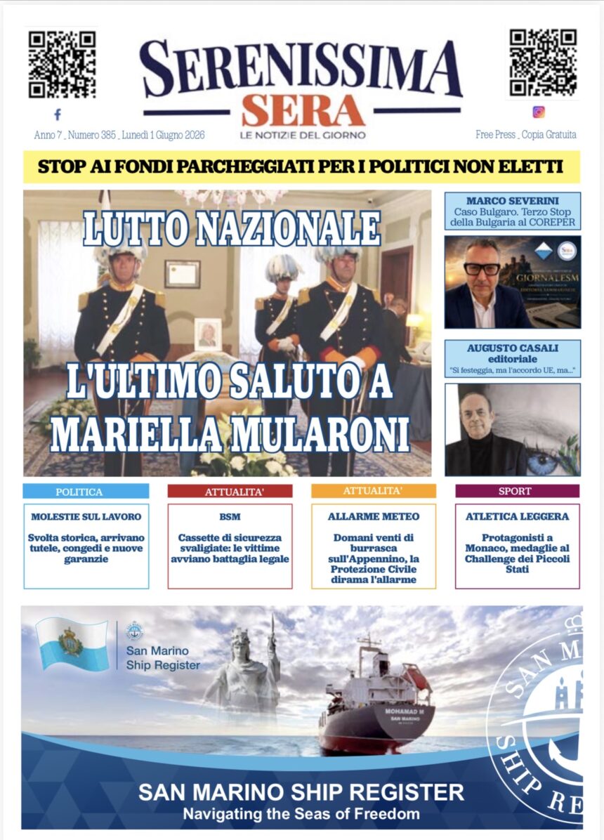 San Marino. La prima pagina del SERENISSIMA SERA