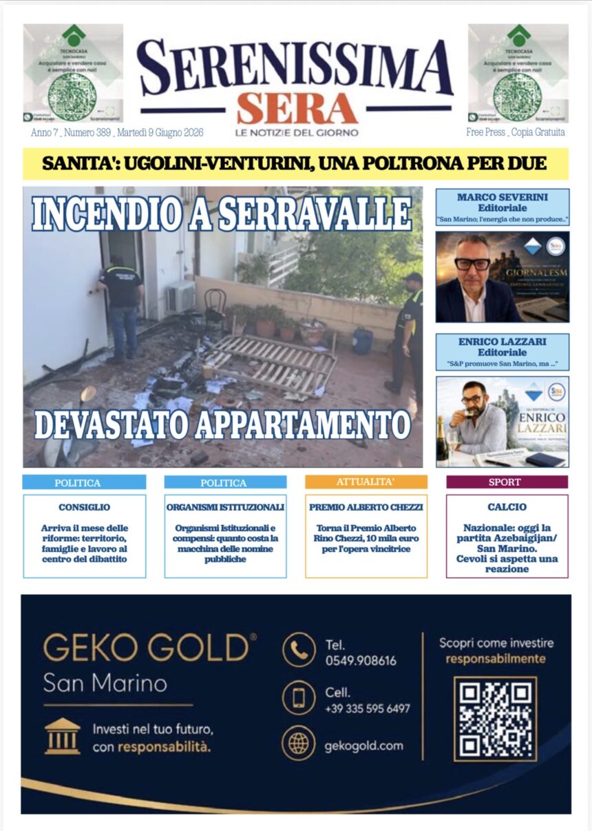 San Marino. La Prima pagina del Serenissima Sera