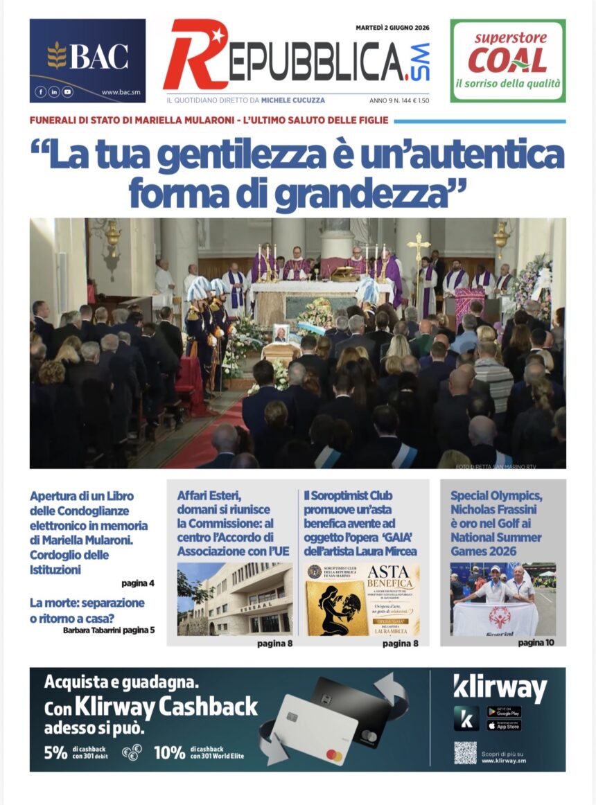 San Marino. La prima pagina de La RepubblicaSM