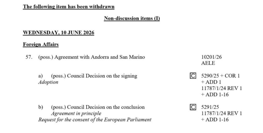 Coreper, già saltato il punto sull’Accordo UE con San Marino che era previsto per oggi