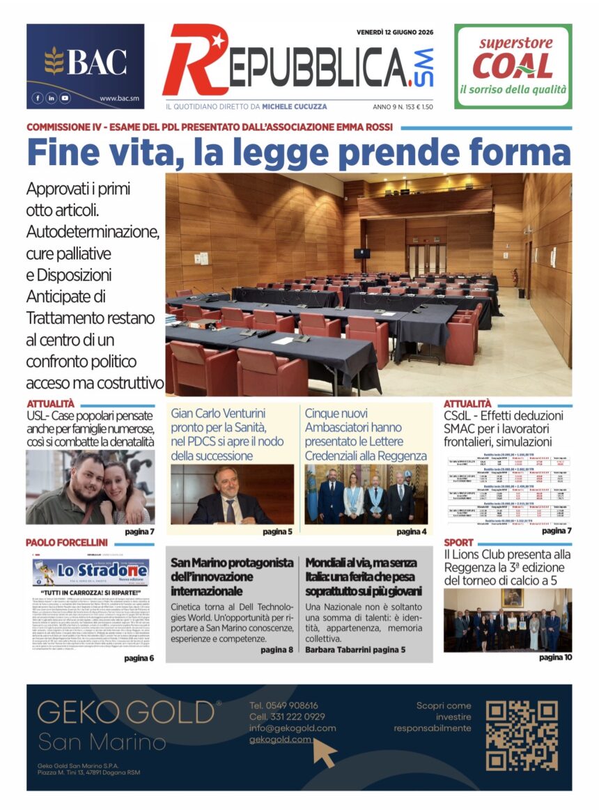 San Marino. La prima pagina de La RepubblicaSM