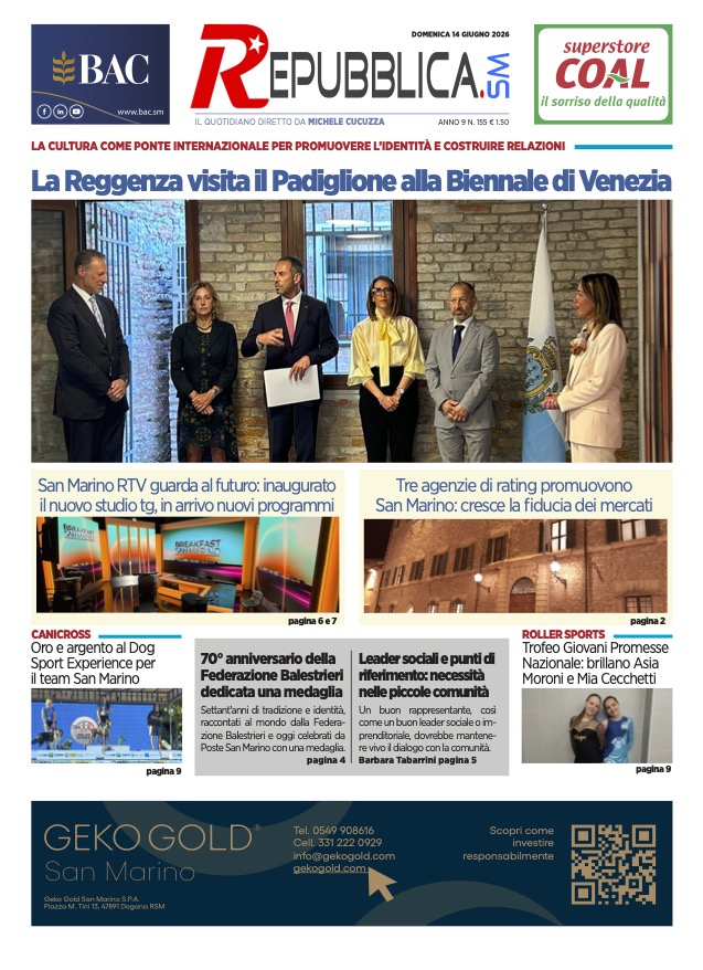 San Marino. La prima pagina de LA REPUBBLICASM