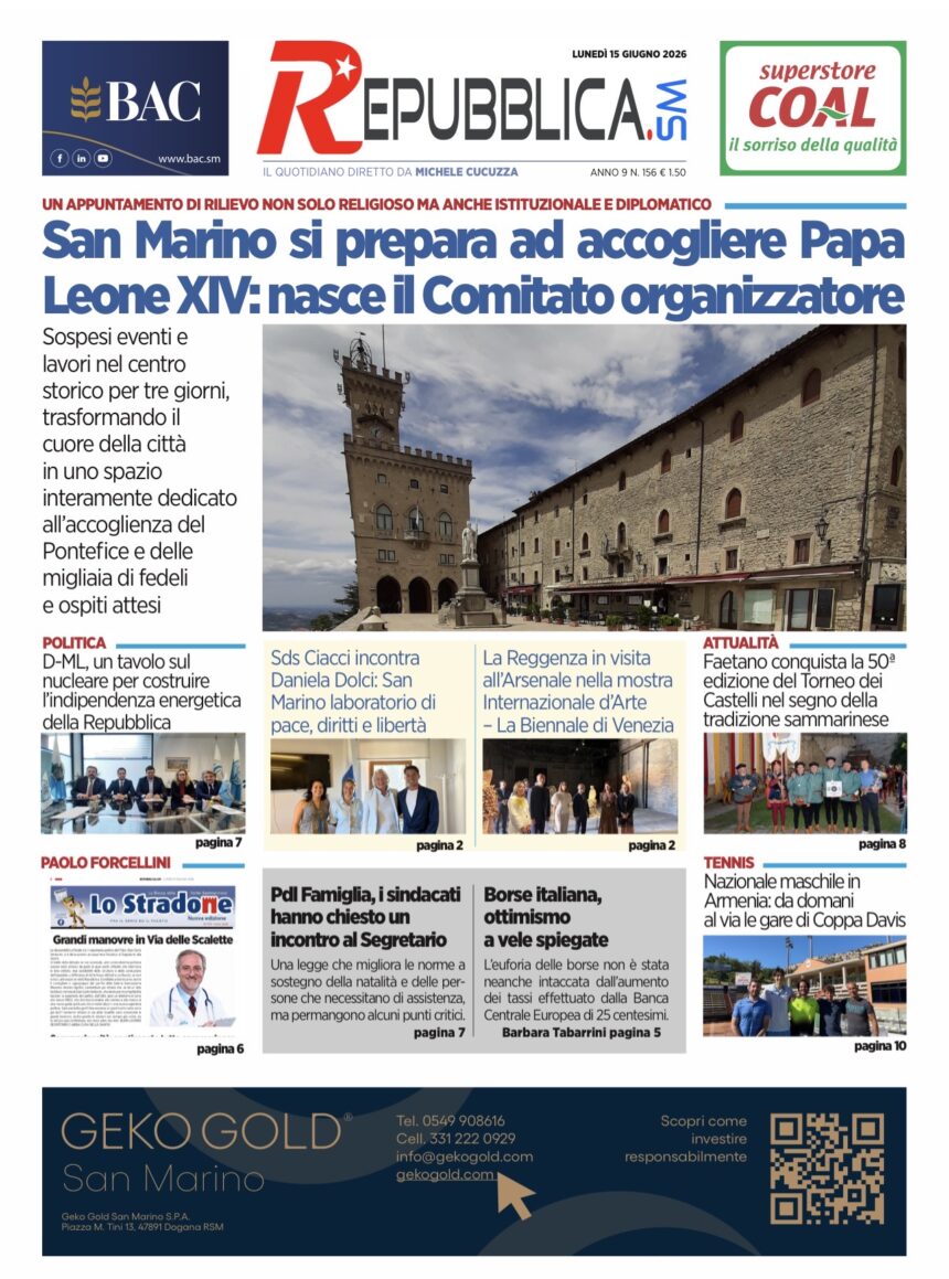 San Marino. La prima pagina de La RepubblicaSM