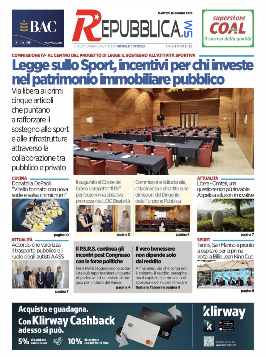 San Marino. La prima pagina de La RepubblicaSM