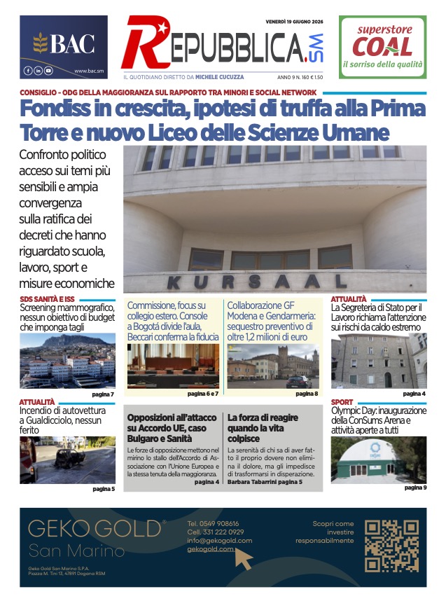 San Marino. La prima pagina de LA REPUBBLICASM